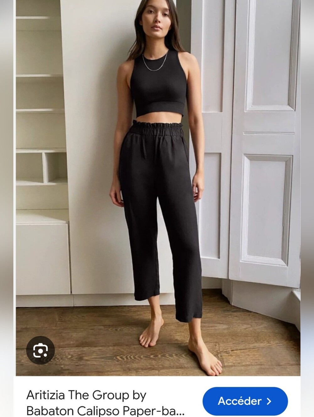 Aritzia Babaton Black Cropped Paperbag-Waist Pants Sz M